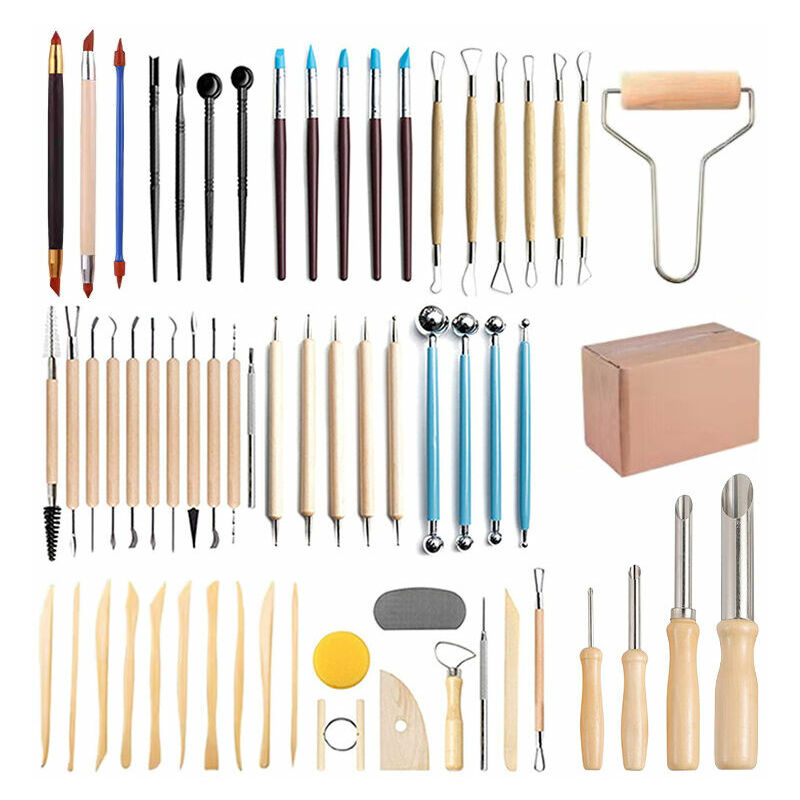 61Pcs/Set Pottery Tools Sculpting Carving Tools Clay Wooden Handle Pottery  Carving Tools Modeling Set Kits