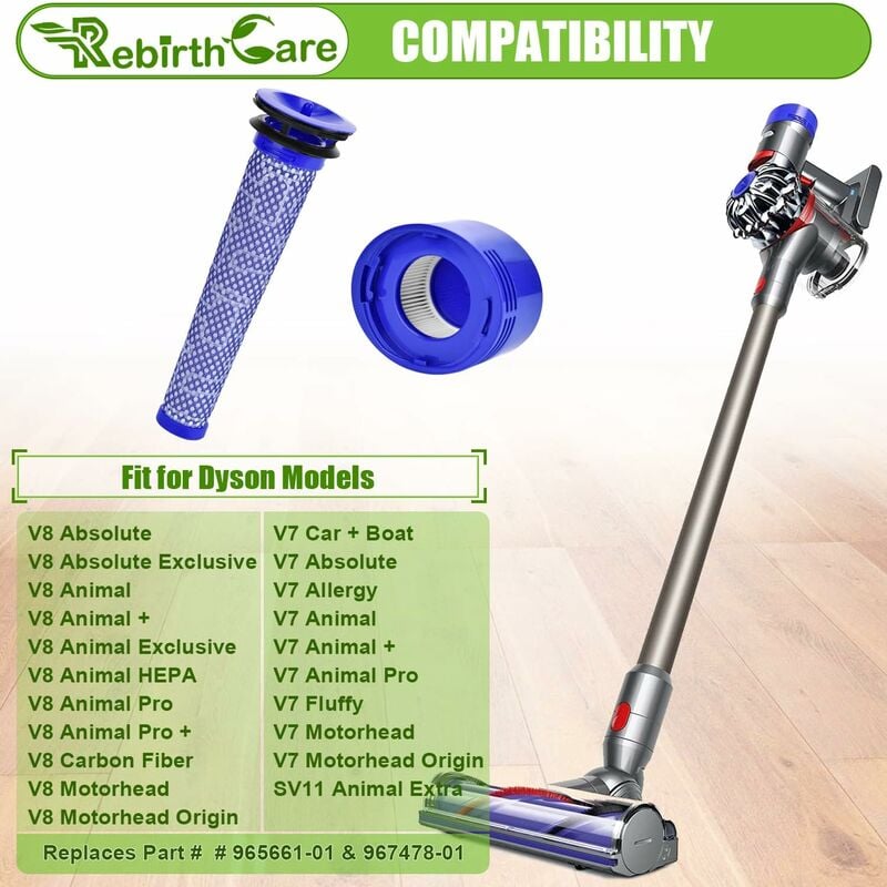 Filter Replacement for Dy.son V7, V8 Animal and V8 Absolute Cordless  Vacuum, Replaces Part # 965661-01, 967478-01, 4 Pre Filter and 4 Post  Filter with