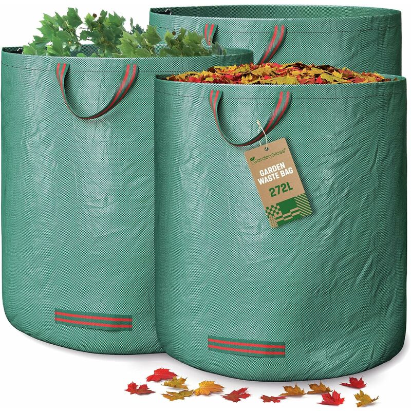 272 L Garden Bags, Heavy Duty Garden Waste Bags, Waterproof Heavy Duty  Large Bags with Handles, Fold