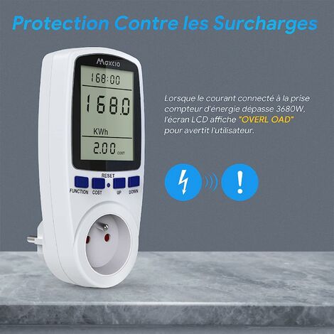 Prise Compteur d'Énergie, Consommation d'Énergie Mètre Wattmètre avec 7  Mode, Prise Consommation Electrique pour Économie d'Energie, Surcharges de  Protection, 3680W MAX (2 Packs)