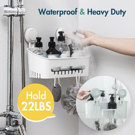 No Drilling Suction Cup Corner Shower Holder Removable Bathroom Shower Shelf  Heavy Duty 22lbs Max Capacity Caddy Organizer Waterproof And Oil Resistan