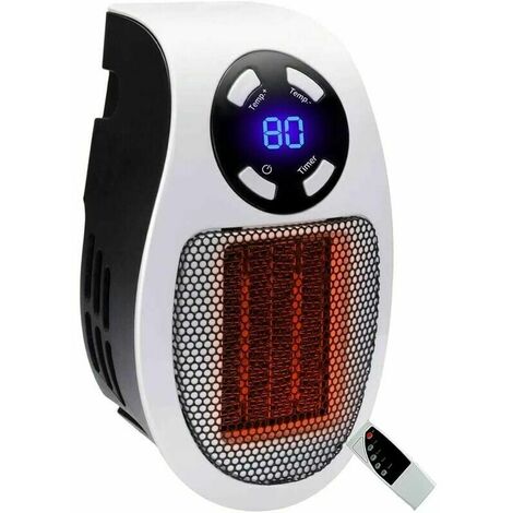 500 watts blowing ceramic heating mini heating blowing economic heating  heating heating on socket with thermostat and timer, for desk, bedroom,  living room- Blanche-with remote control）