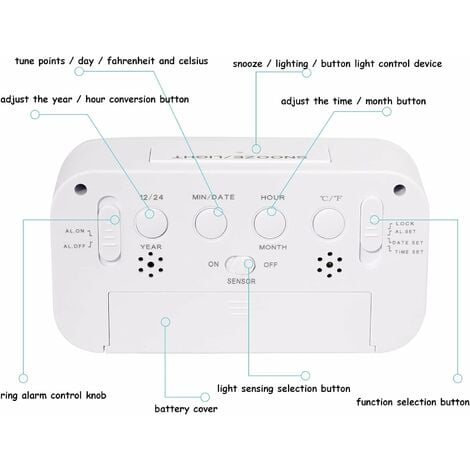 STOL Stitch Digital Alarm Clock with Temperature, Large LED Night Light,  Smart Alarm Clock with Charging Cable, for Girls, Kids, Teens, Gift (Book  Ears)