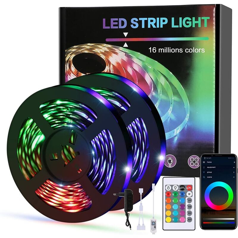 LED-Band, 10M WIFI Bluetooth RGB Mehrfarbiges LED-Band mit  24-Tasten-Fernbedienung, LED-Band mit Musikrhythmus/Timer-Funktion, für  Zuhause, Küche, Weihnachten, TV, Schlafzimmer