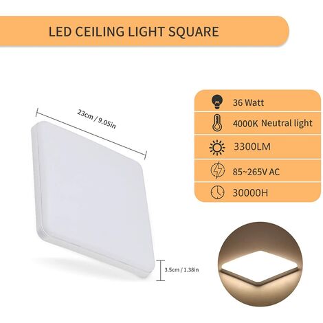 GOECO LED Deckenleuchte Quadratisch 36W, Deckenlampe 3300LM 4000K Neutralweiß, Moderne Ultraflache LED Deckenlampe für Badezimmer Küche Schlafzimmer Flur Esszimmer Balkon Garage