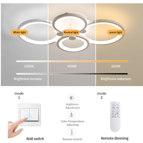 GOECO Dimmbare Moderne LED-Deckenleuchte, 60W 4800 lm Moderne Metall-Acryl-Deckenlampe, Einstellbare Helligkeit und Lichtfarbe für Wohnzimmer, Küche, Schlafzimmer, 3000-6500K