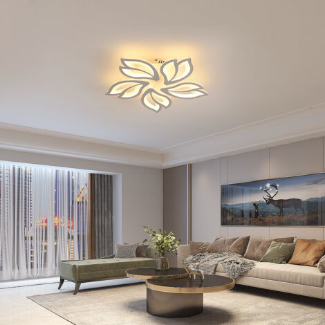 GOECO LED-Deckenleuchte, dimmbar 60 W Moderne LED-Deckenleuchte aus Acryl mit Fernbedienung, 5-köpfige Blütenblatt-LED-Deckenleuchte für Wohnzimmer, Schlafzimmer, Esszimmer, 3000-6500K