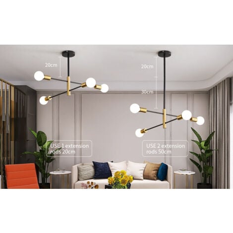 Deckenleuchte LED, Kronleuchter Industrial Vintage Schwarz E27, 180°  verstellbarer Winkel Metall Kronleuchter für Wohnzimmer Küche