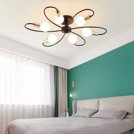 GOECO Deckenleuchte Vintage E27 Basis 6 Lichtern Deckenlampe Für Wohnzimmer Schlafzimmer Esszimmer Büro