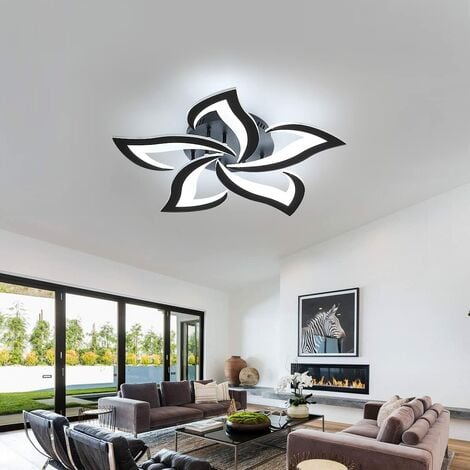 GOECO Moderne LED Deckenleuchte, 60W kreatives Blütenblatt-Design, kaltes weißes Licht 6000K Acryl-Deckenlampe, für Wohnzimmer, Schlafzimmer, Arbeitszimmer (Durchmesser 60 cm, Schwarz)
