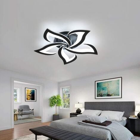 GOECO Moderne LED Deckenleuchte, 60W kreatives Blütenblatt-Design, kaltes weißes Licht 6000K Acryl-Deckenlampe, für Wohnzimmer, Schlafzimmer, Arbeitszimmer (Durchmesser 60 cm, Schwarz)