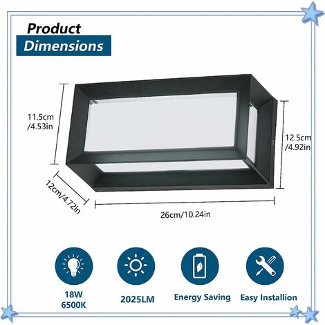GOECO Moderne LED-Außenwandleuchte, 18W IP65 Wasserdicht, Rechteckige LED-Wandleuchte aus Metall für Hof, Garten, Terrasse, Villa, Flur, 6000K Kaltweiß