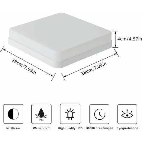 GOECO LED-Deckenleuchte Quadratisch, LED-Deckenlampe, IP44 LED-Deckenleuchte, Deckenbeleuchtung geeignet für Badezimmer Küche Schlafzimmer Flur Balkon 24W 6500K (18x18CM)