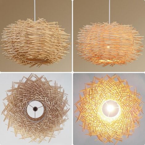 GOECO Bambus-Pendelleuchte im Boho-Stil 30cm x 17cm, Natürliche Geflochtene Rattan-Lampe, E27 Vintage Deckenleuchte für Restaurant Wohnzimmer Küche Café (Glühbirne nicht enthalten)