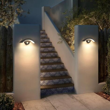 GOECO Moderne LED-Außenwandleuchte mit Bewegungsmelder 24W 550LM, Gris Anthrazit U-förmige Außenbeleuchtung IP65 3000K Warmweiß für Veranda Weg Garten Balkon
