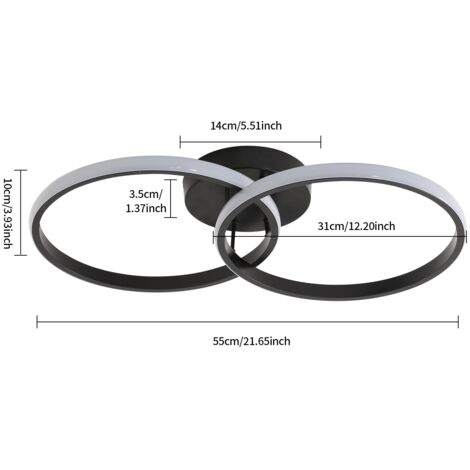 GOECO LED-Deckenleuchte, Moderne Deckenlampe 42W, Doppelte Ring-LED-Kronleuchter 3360 Lumen, Schwarze Acryl-Deckenleuchte für Schlafzimmer, Wohnzimmer, Büro 4500K