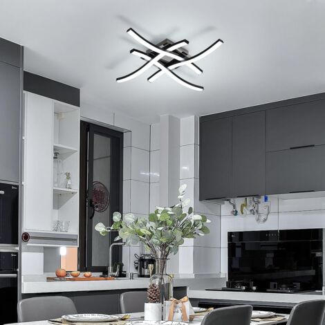 GOECO LED-Deckenleuchte Schwarze Modern 24W 2300LM Kaltweiß 6500K, Wellenförmiges Design mit 4 Leuchtröhren für Wohnzimmer Schlafzimmer Küche (46x46x7cm)