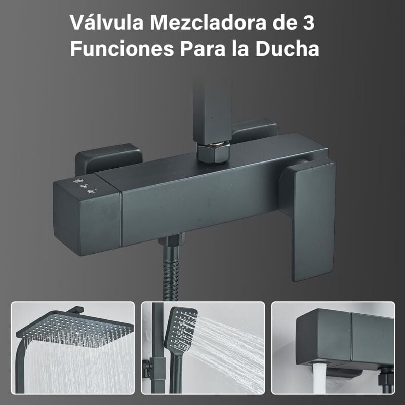 Ensemble De Robinet De Douche Noir Mat Mitigeur De Pluie