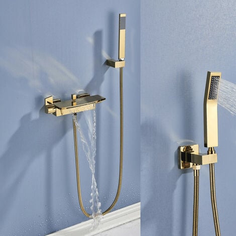 Robinets de baignoire De luxe en laiton doré robinet de salle de bains  mitigeur Robinet de douche mural à main fixé au mur Ensembles de robinets  de