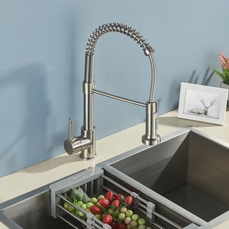 Robinet de cuisine extensible Single Bar agitateur avec 2 Fonctions douche 360 ° brosse spirale nickel laiton