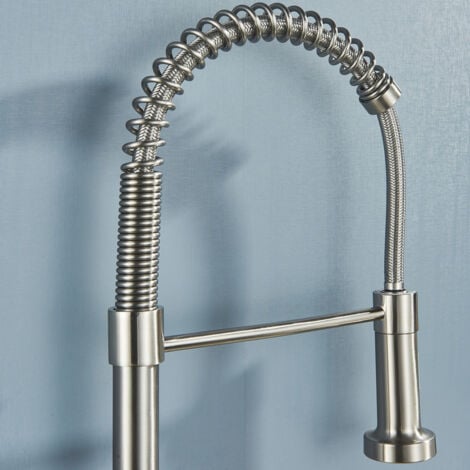 Robinet de cuisine extensible Single Bar agitateur avec 2 Fonctions douche 360 ° brosse spirale nickel laiton