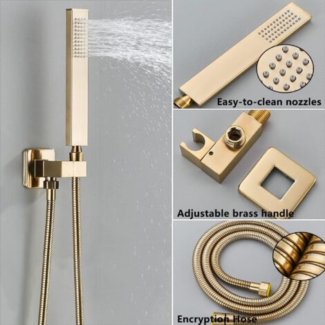 Ensemble de douche encastrable doré brossé 30cm30cm Système de douche 3 fonctions mitigeur de douche avec pommeau de douche en laiton Kit Douche Encastrable Plafond