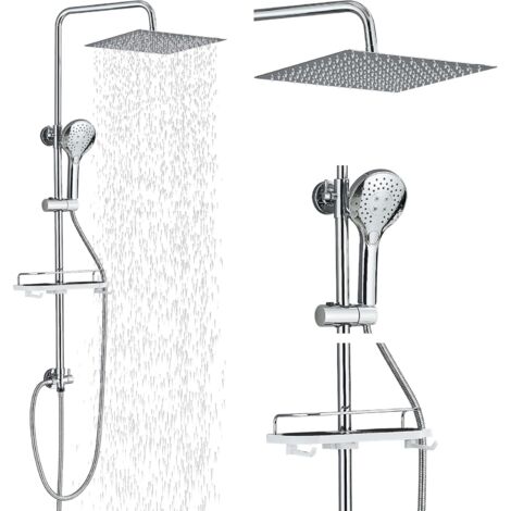 Suguword – Colonne de douche carrée en acier inoxydable 30 x 30 cm – Douchette à main 3 jets – Tuyau 150 cm – Installation facile – Design moderne