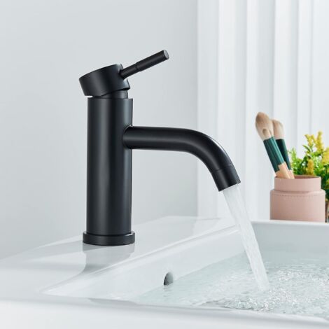 Robinet Salle Bain Noir Laiton Simple Poignée Simple Control Robinet d'évier chaud et froid Robinet Lavabo Salle de Bain