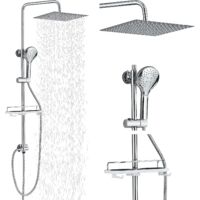 Suguword – Colonne de douche en acier inoxydable 30 x 30 cm – Douchette à main 3 jets – Étagère chromée – Montage facile