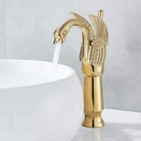 Robinet Salle de Bain Doré Laiton Massif Mitigeur Haut Robinet Lavabo Salle de Bain Robinet De Pont Monté