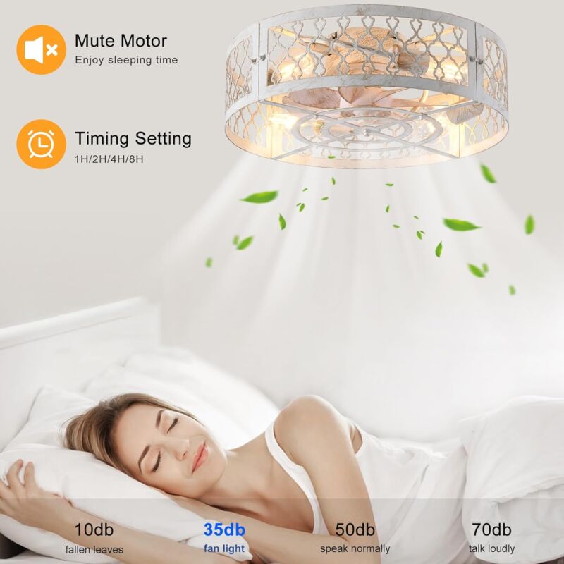 Ventilateur De Plafond Industriel Ganeed 50cm Avec Lumière - Télécommande - 6 Vitesses - Style Ferme