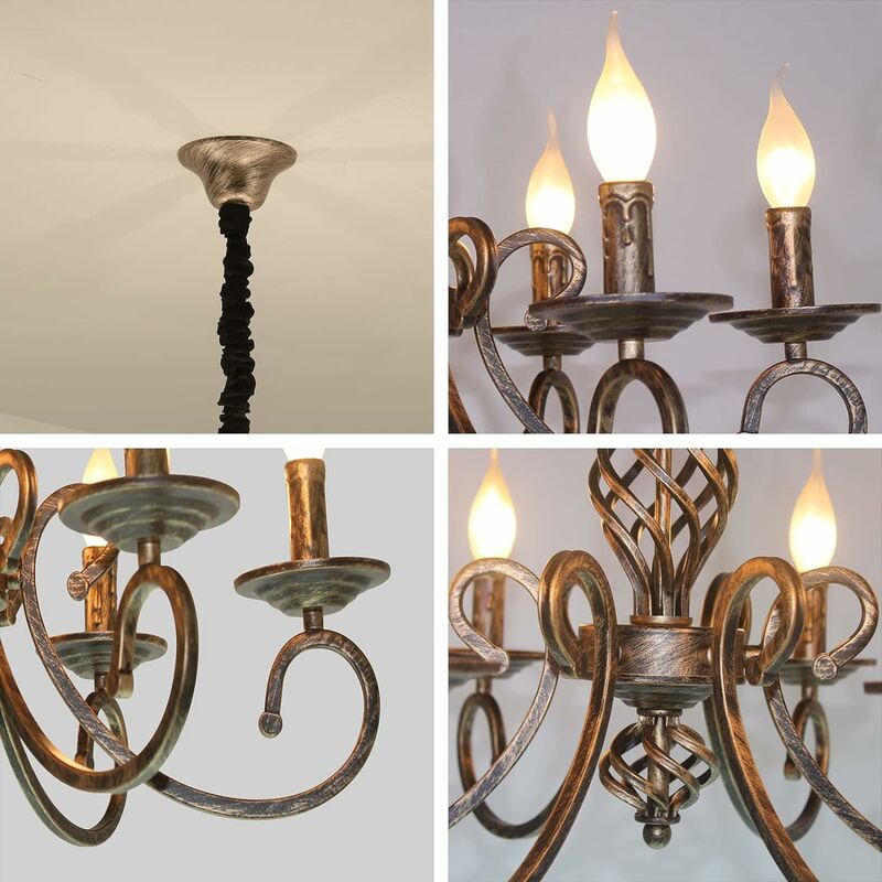 Lustre Ferme 6 Lumières Ganeed - Style Rustique Français - Fer Noir - Ø53cm