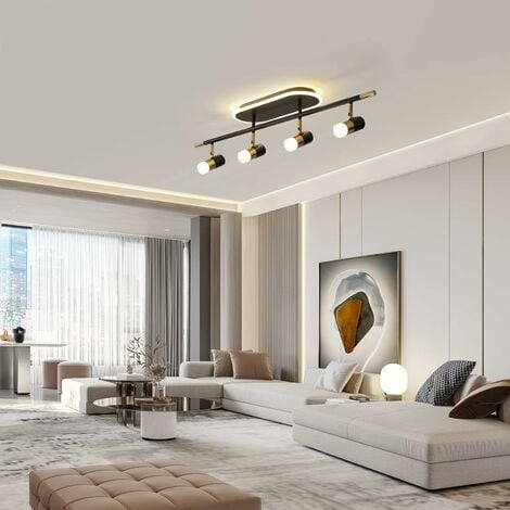 Ganeed plafonnier LED 4 spots pivotants & orientables，Plafonnier Dimmable avec Télécommande,noir-or sans ampoule ,de Plafond pour Cuisine, Couloir, salon