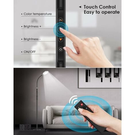 Ganeed lampe sur pied salon, platine LED 20W, luminosité réglable, tête flexible, choix de lumière: blanc chaud, neutre ou froid, fonction TOUCH, lampadaire moderne chambre bureau salle à manger