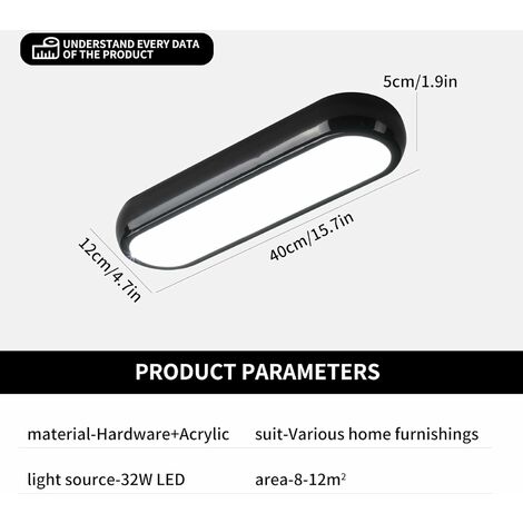 Ganeed Plafonnier LED Moderne, 32W 1900LM Plafonnier Linéaire, Lumière Blanche Froide 6000K Lampe de Plafond en Acrylique pour Salon, Chambre, Cuisine, Couloir, Studio