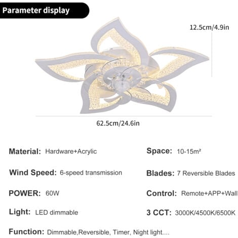 Ganeed Ventilateur De Plafond Silencieux à LED Avec éclairage, Plafonnier De Chambre à Coucher 60W, Avec Télécommande Et Lampe à Intensité Variable Avec Ventilateur Acrylique Lampes Cuisine De Salon