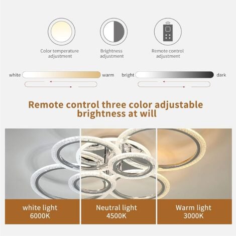 Ganeed LED Plafonnier 76W Moderne Proche du Plafonnier Dimmable 6 Anneaux Lustre de Plafond pour Salon Chambre, Chrome