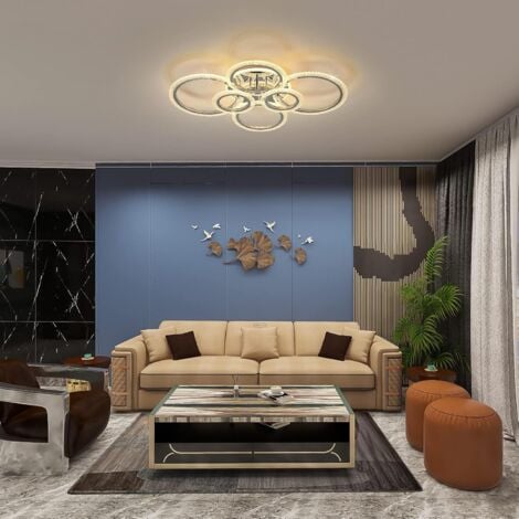 Ganeed LED Plafonnier 76W Moderne Proche du Plafonnier Dimmable 6 Anneaux Lustre de Plafond pour Salon Chambre, Chrome