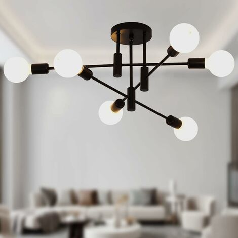Ganeed – Suspension luminaire moderne réglable 6 ampoules E27 – Métal noir – Dimensions 62x29 cm – Dimmable avec gradateur compatible