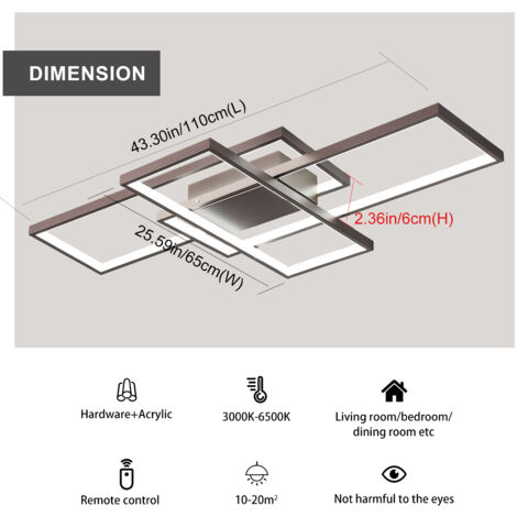 Ganeed Plafonnier Dimmable, 3 Carrés Plafonniers LED Modernes avec Télécommande, 68W Acrylique Encastré Éclairage Lampe de Plafond Lustre Applique Murale Luminaire pour Salon Salle à Manger Chambre
