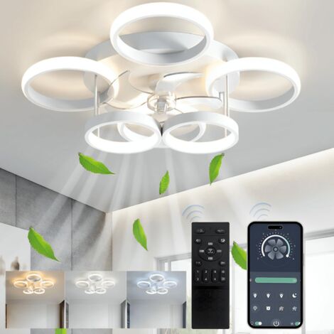Ganeed Ventilateur Plafond Silencieux,30W Plafonnier Ventilateur de Plafond,Plafonnier Ventilateur Design à 6 Anneaux Avec Télécommande et APP Timing,Réglage du vent Réversible à 6 Vitesses(Blanc)