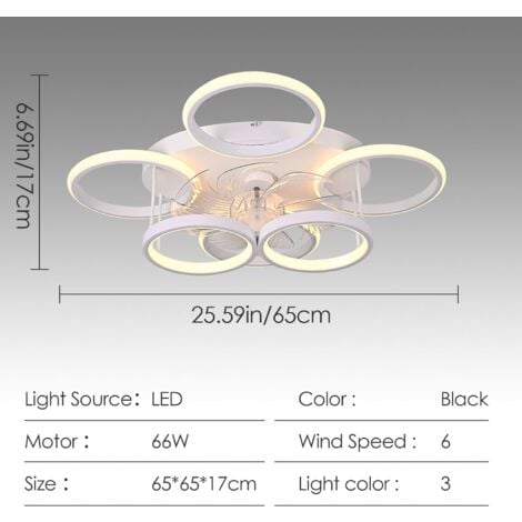Ganeed Ventilateur Plafond Silencieux,30W Plafonnier Ventilateur de Plafond,Plafonnier Ventilateur Design à 6 Anneaux Avec Télécommande et APP Timing,Réglage du vent Réversible à 6 Vitesses(Blanc)