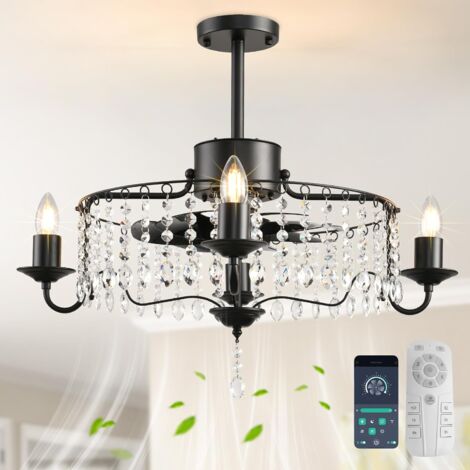 Ganeed – Ventilateur de plafond 50 cm – Silencieux et réversible – Télécommande – 6 vitesses – Éclairage dimmable – Pales en cristal K9