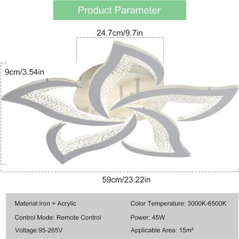 Ganeed Plafonnier LED Dimmable,45W Luminaire Plafonnier Télécommande, 3000k-6500k Φ59cm, Lampe de Plafond Salon Chambre