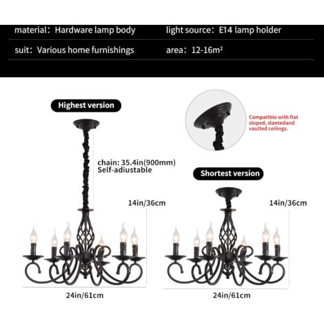 Ganeed Lustres rustiques Français Country Vintage Chandelier Métal dans Antique Pendentif Luminaire Noir 6 Lumières
