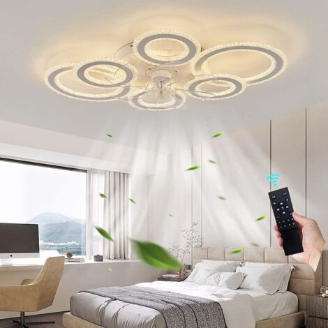 [JAMAIS UTILISÉ] Ganeed Ventilateur Plafond avec Lumiere Moderne , Anneau de Cristal Plafonnier Ventilateur Design Eté Hiver Réversible Dimmable Fonction Mémoire 6 Vitesses Moteur DC Ventilateur Silen