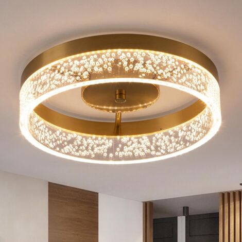 Ganeed – Plafonnier encastré LED 20W doré – Abat-jour acrylique clair texturé – Éclairage blanc chaud 3000K – Diamètre 29,6 cm pour cuisine, couloir, salle à manger