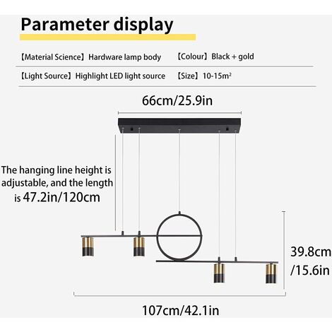 Ganeed Lustre de table à manger , Lustre suspendu linéaire à intensité variable avec télécommande, Lustre à LED linéaire moderne, Lustre linéaire pour cuisine, salle à manger