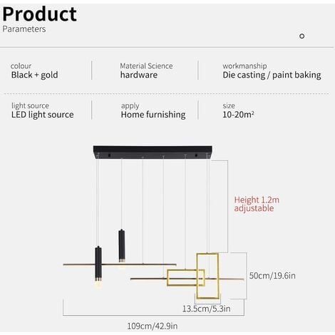 Ganeed Luminaire Suspendu Moderne, Lustre Créatif LED Noir Dimmable Télécommande Onde Linéaire Suspension, Luminaire Suspendu Réglable pour Îlot de Cuisine pour Salle à Manger Salon (6 Lumières 50W)