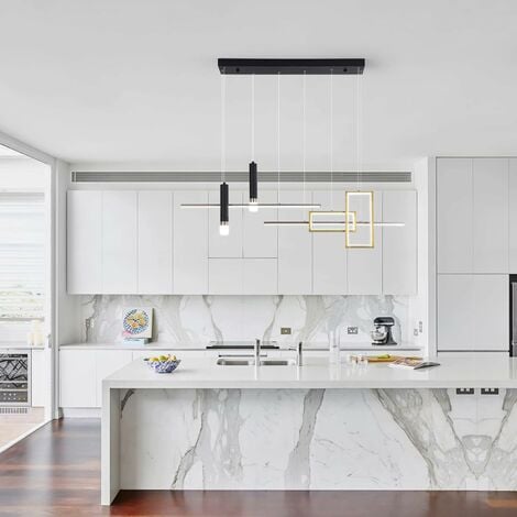 Ganeed Luminaire Suspendu Moderne, Lustre Créatif LED Noir Dimmable Télécommande Onde Linéaire Suspension, Luminaire Suspendu Réglable pour Îlot de Cuisine pour Salle à Manger Salon (6 Lumières 50W)